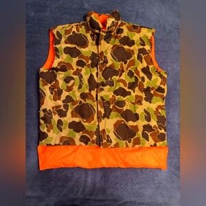 Vintage Cabela's reversible down camo blaze orange hunting puffer vest